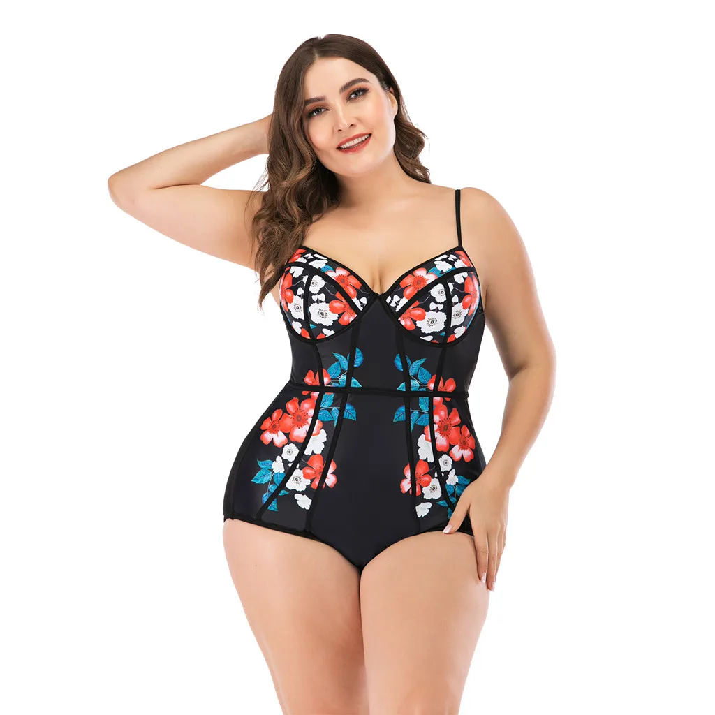 Женский сплошной купальник с цветочным принтом и чашками пуш-ап |
