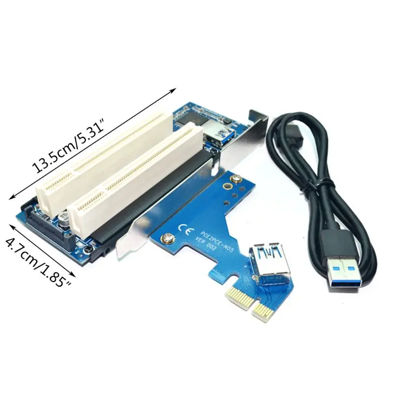 

X7AA PCI-E Express X1 to Dual PCI Riser Extend Adapter Card with USB Charging Cable for WIN2000/XP/Vista/Win7/Win8/LINUX Add