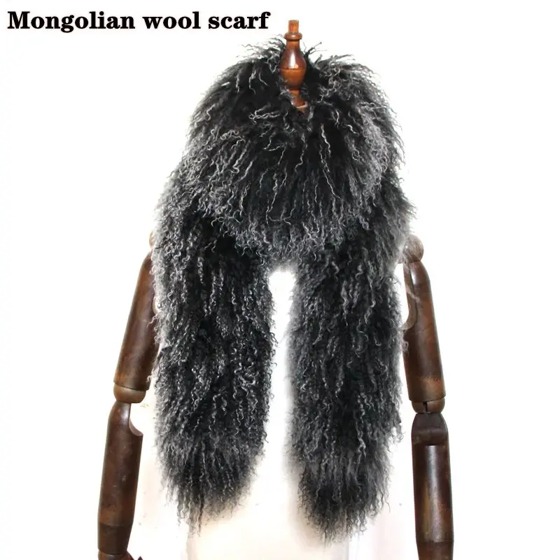 Мягкий двухцветный монгольский шерстяной меховой шарф модный Европейский и