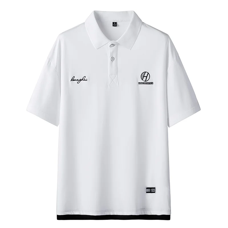 Мужская хлопковая рубашка-поло в стиле Харадзюку с короткими рукавами и
