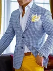 Мужской Клетчатый Однобортный блейзер с лацканами, деловой мужской блейзер с длинным рукавом, модные облегающие мужские куртки, мужские пальто, 2021