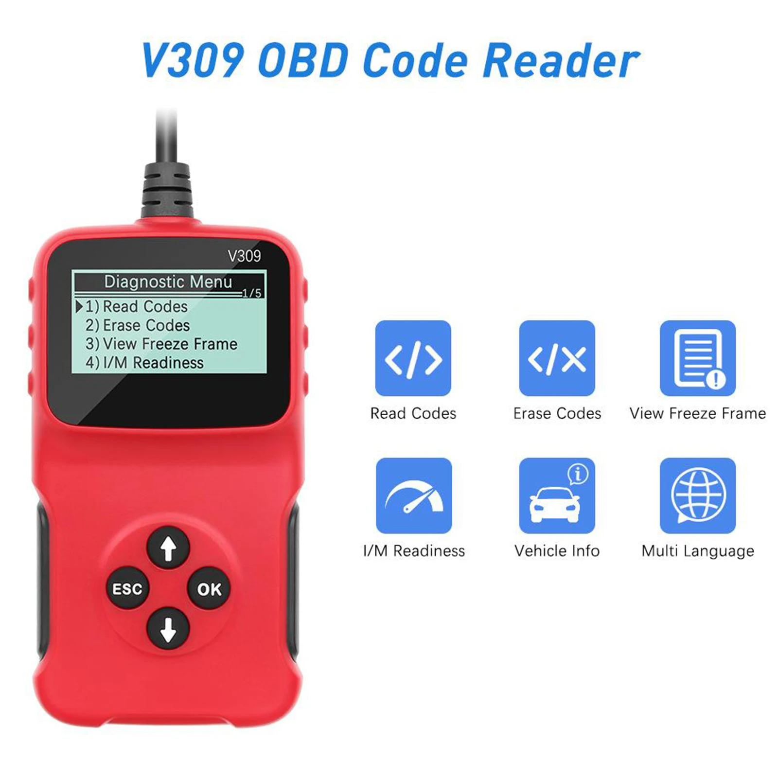 Автомобильный диагностический инструмент V309 OBD 2 OBDII сканер интерфейса