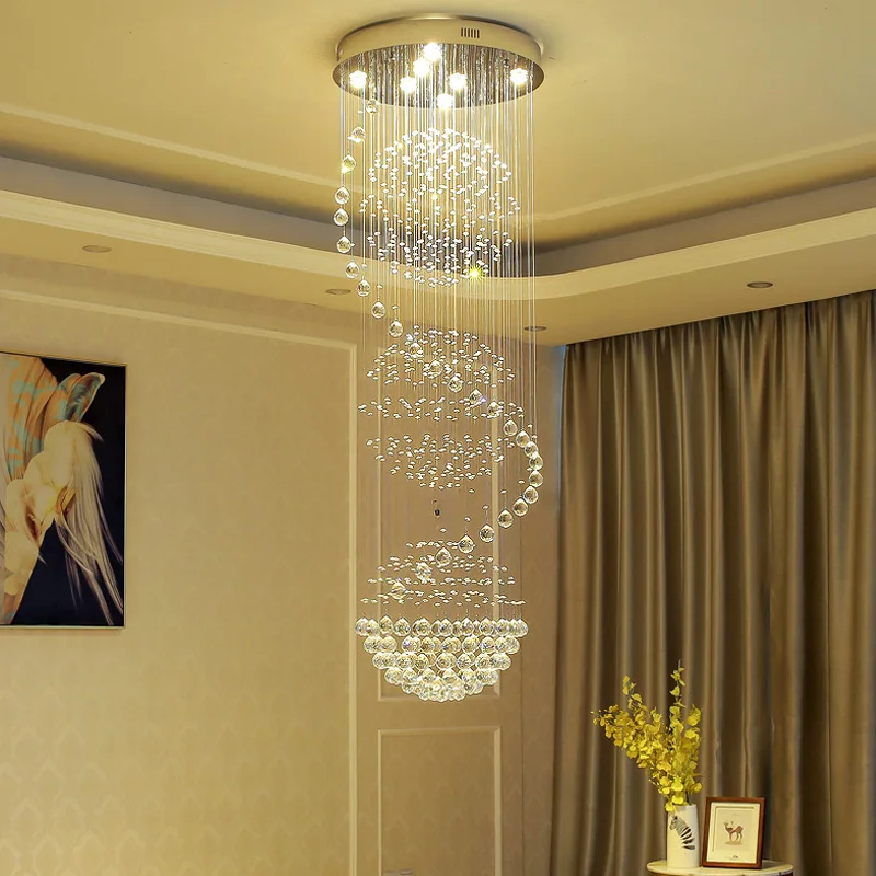 

Modern Long LED Spiral Living Crystal Chandeliers Lighting Indoor Fixture For Staircase Stair Lamp Showcase Bedroom Hotel Hall