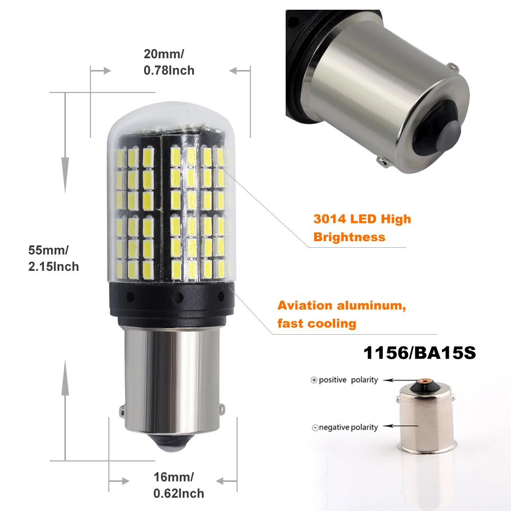 AOSHIKE 2 шт. 144SMD 1156 BA15S P21W светодиодный светильник T20 3014 анти стробоскопический
