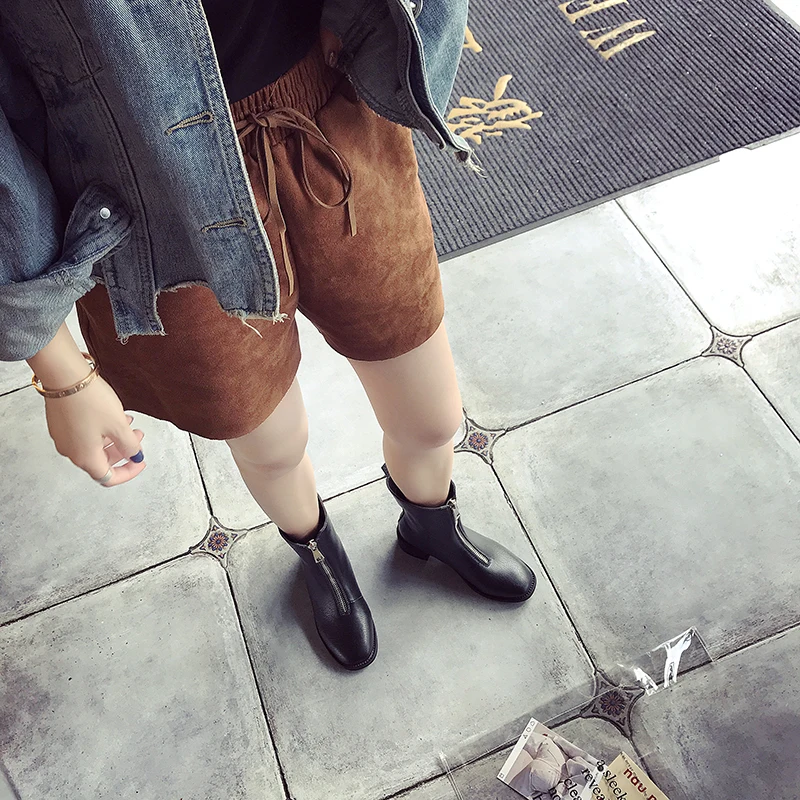 Женские ботинки из ПУ кожи на молнии спереди высоком каблуке|Женские