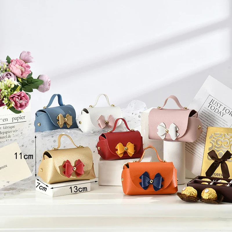 

6 Colors Portable Leather Candy Chocolate Bag Creative Bag Bowknot Party Gift Box Coin Jewelry Packaging Wedding Pouch Gift Bag