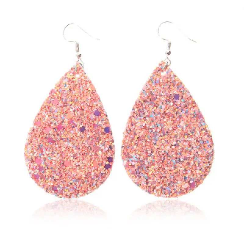 Fashion Glitter Teardrop Leather Earrings for Women Designer Jewelry Big Statement |