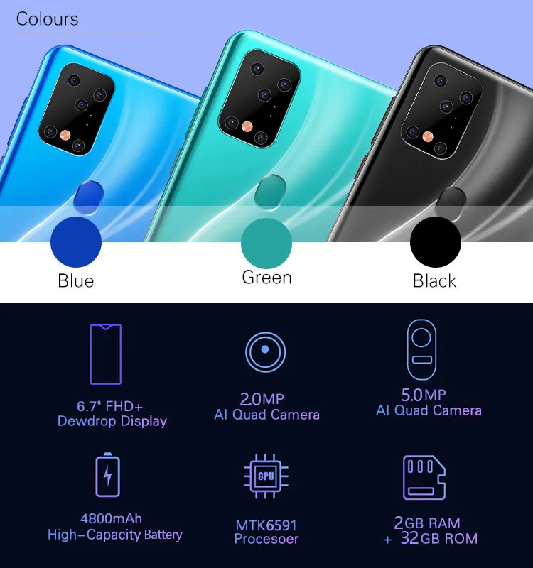 

SHIQIANG S20 Plus Mobile Phone Android Smart Face &Fingerprint Unlock 6.7inch 2GB+32GB 2 Sim Card Smartphone Phone 4800mAh