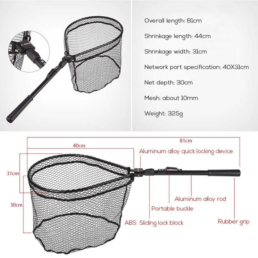 

Portable 80cm Retractable Fishing Net Telescoping Foldable Landing Net Pole Folding Landing Net For Fly Fishing