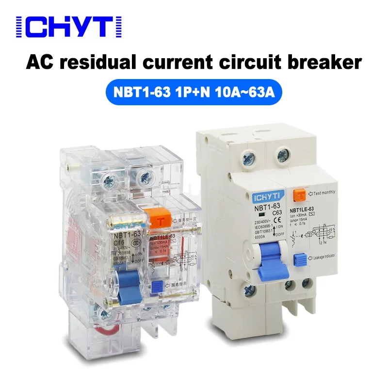 

1P+N DZ47LE NBT1LE 10A 16A 20A 25A 32A 40A 50A 63A Transparent Residual Current Earth Leakage Circuit Breaker ELCB RCBO RCCB