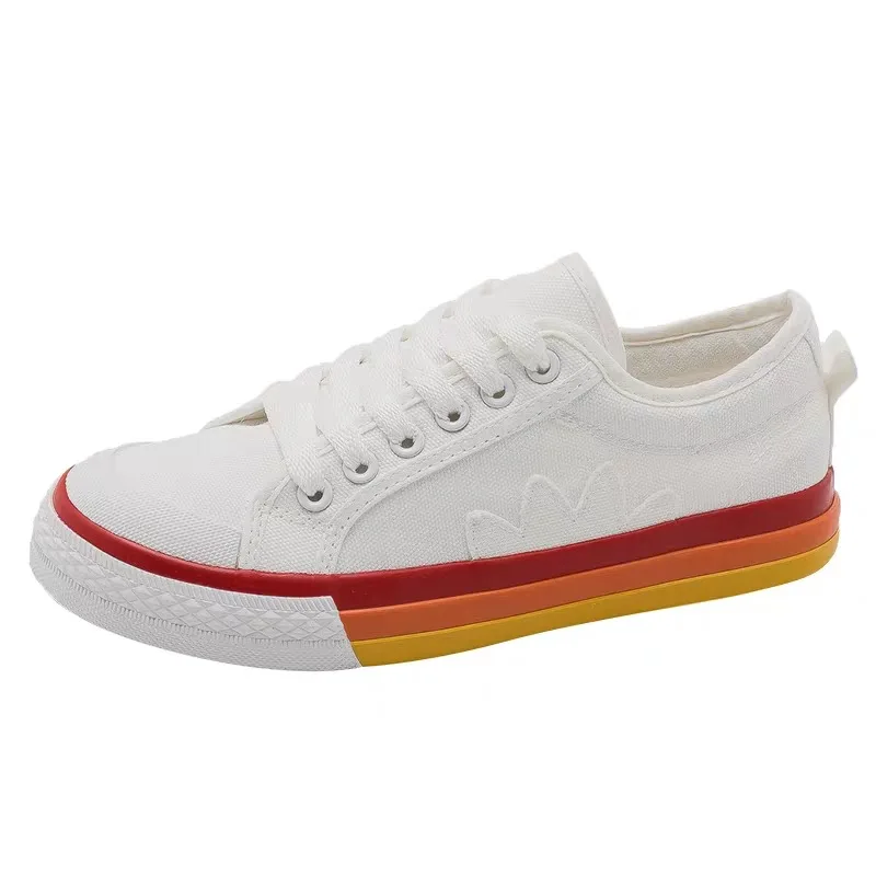 

New Rainbow Canvas Women's Shoes Low-Top Students Korean Style White Shoes Trendy Sports Casual Sneakers