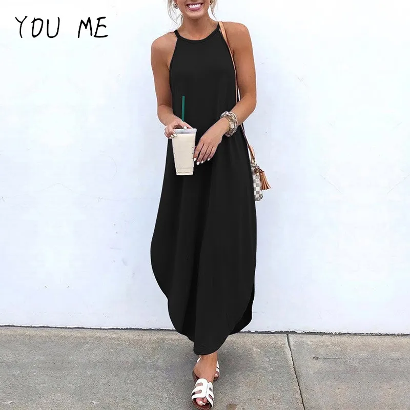 

YOU ME Women Dress 2019 Summer Sexy Strap Sleeveless Irregular Party Maxi Long Dresses Female Casual Loose Plus Size Vestidos