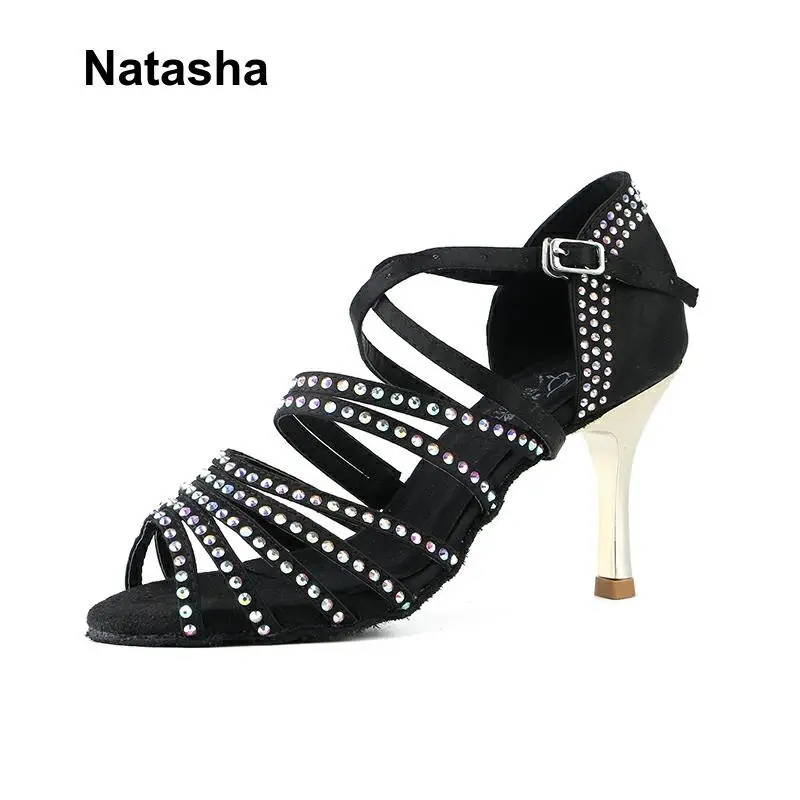 Наташа черная танцевальная обувь кофейная сумка инкрустированная стразами