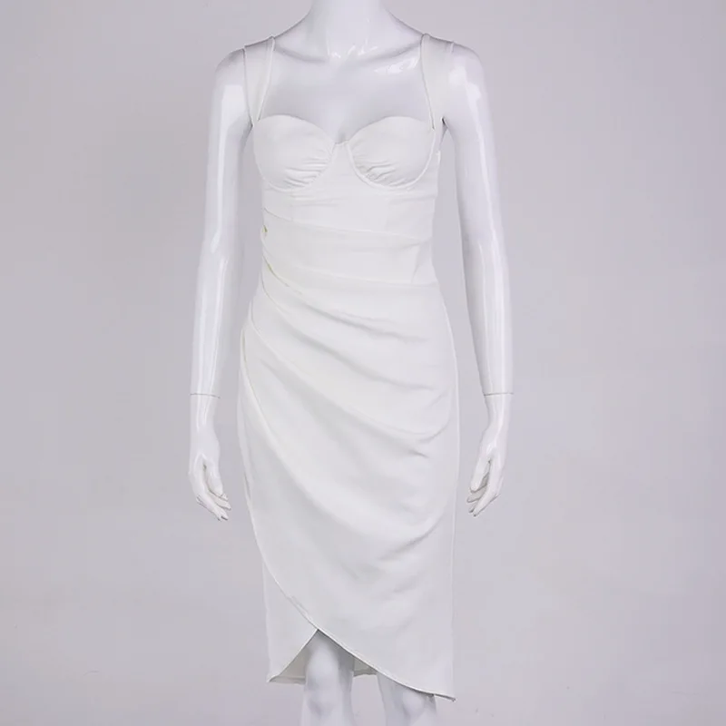 

WJFZQM V-Neck Spaghetti Strap Sexy Mini Party Dresses Sleeveless Skinny Ruched Women Backless Dress Summer Fashion White Dresses