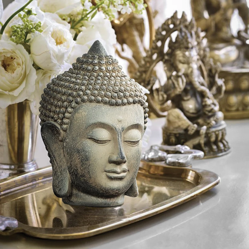 

Thai Retro Resin Buddha decor Sculpture Living Room Shop Villa Study Decoration Buddhist Zen Buddha Head statue Ornament Crafts