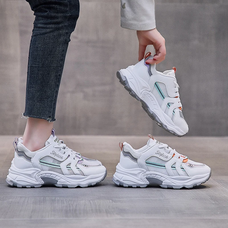 

Mesh breathable sneakers 2021 new reflective shoes woman vulcanize shoes platform sneakers women's summer shoes