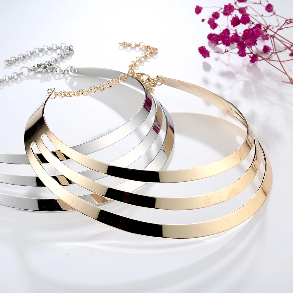 Meyfflin панк Ювелирный Набор для женщин Модный золотой серебряный цвет колье ожерелье и серьги-кольца вечерние аксессуары