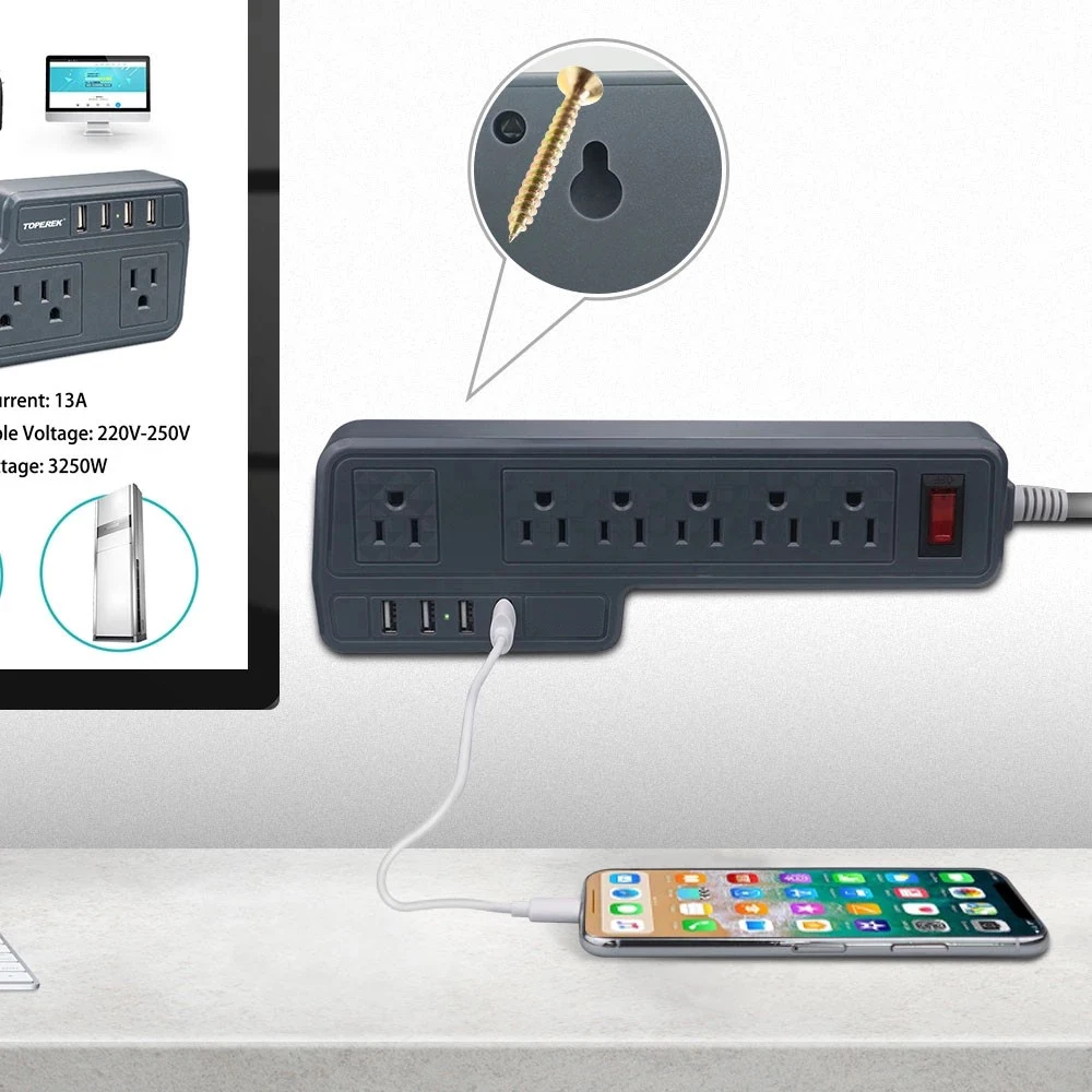 Сетевой фильтр с 6 розетками защита от перегрузки американской вилкой 4 USB разъема