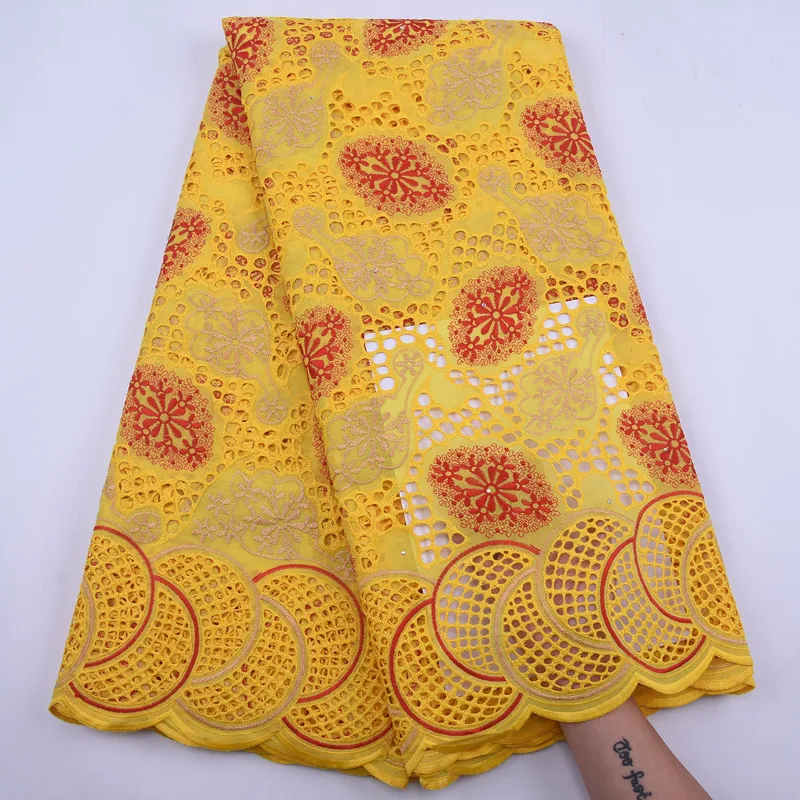 

New arrival Yellow African Lace fabric 5 yard High Quality Nigerian 100% Cotton Lace fabric Swiss Voile Lace in Switzerland