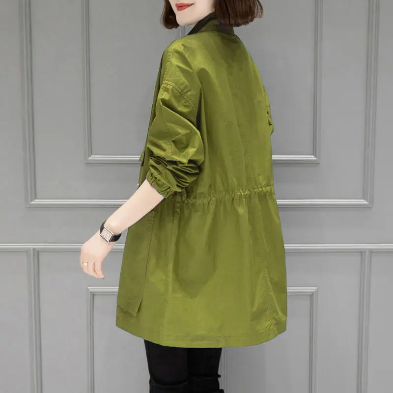 

Windbreaker Women's 2021 New Spring Autumn Medium Long Coat Thin High Waist Temperament Outerwear Slim Casual Women Jacket
