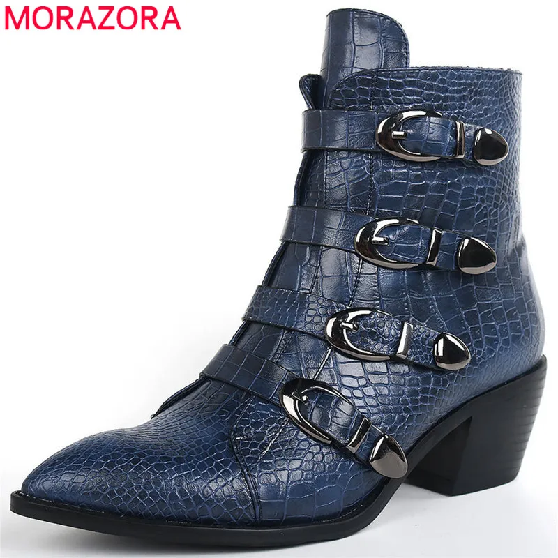 MORAZORA/2020 ботинки в западном стиле наивысшего качества на молнии с пряжкой сезон