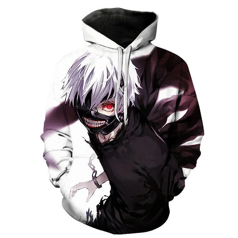 Черно белый костюм с капюшоном Ken Kaneki из аниме Токийский Гуль Толстовка Куртка