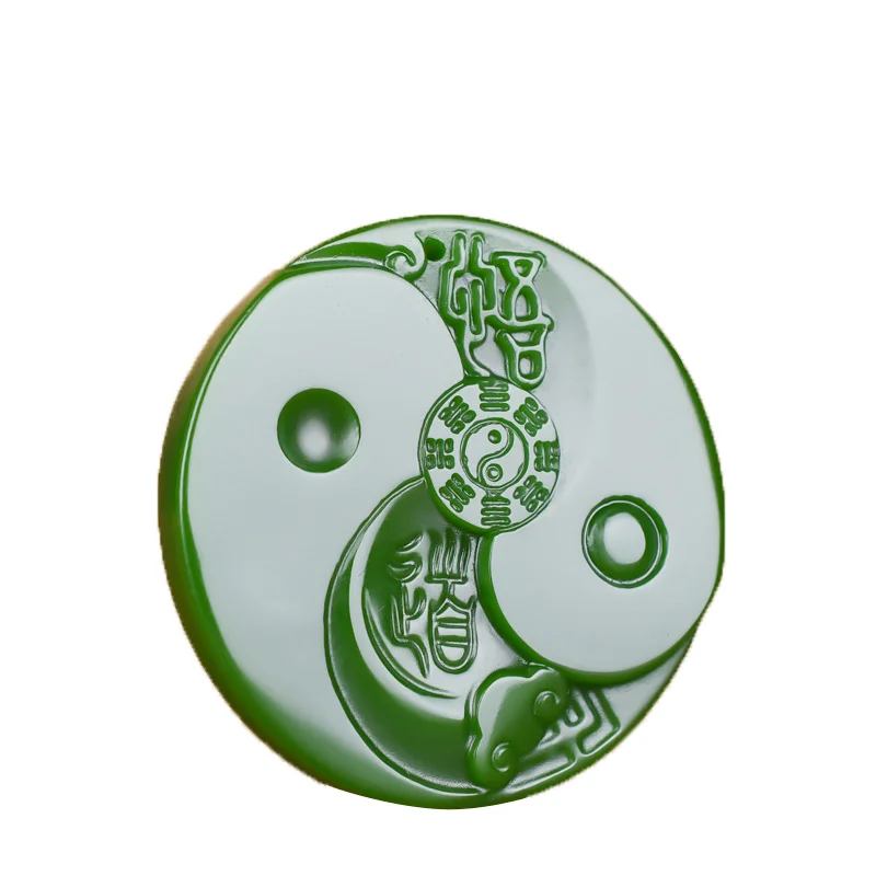 

NATURAL GREEN JADE TAI CHI GOSSIP PENDANT NECKLACE CHINESE HAND-CARVED CHARM JEWELLERY FASHION AMULET FOR MEN WOMEN LUCKY GIFTS
