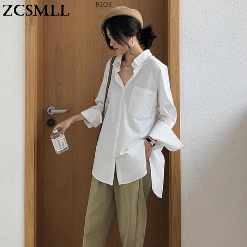 

Свободная белая рубашка ZCSMLL большого размера с длинным рукавом, женские весенне-Летние повседневные топы большого размера, корейский тренд...