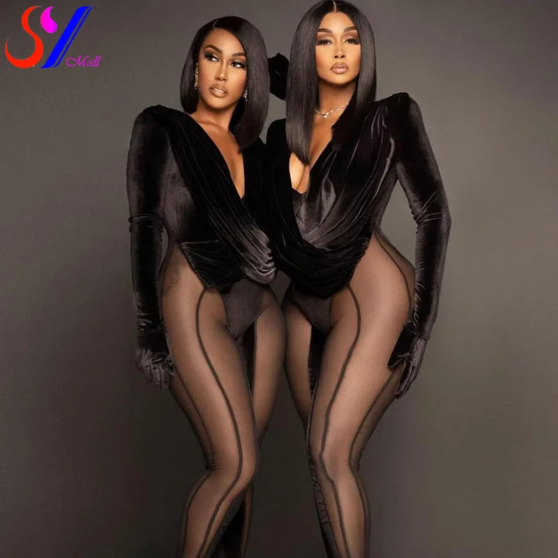 

Женский фланелевый комбинезон с длинным рукавом и V-образным вырезом