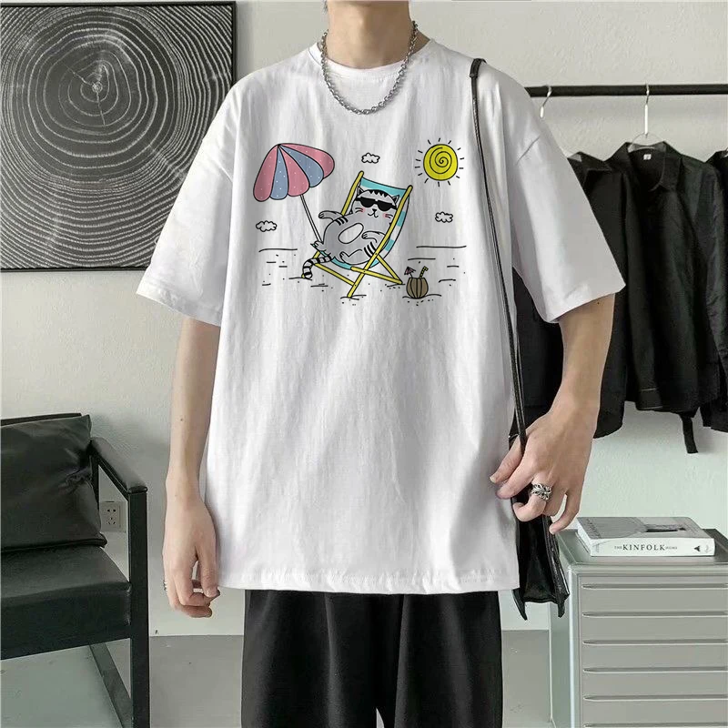 

Футболка с милым рисунком толстого кота Новая летняя Милая модная детская Футболка тонкая хипстерская футболка для девочек топы, одежда ...