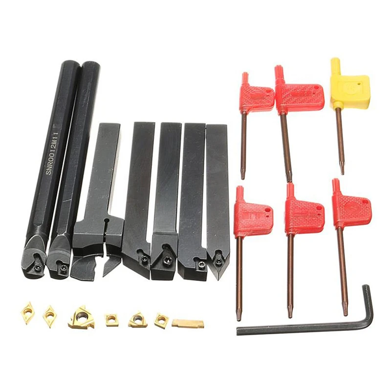 

CNC Turning Tool s12m-sclcr06 7-piece Set 12mm Turning Tool Set 7 poles + 7 Blades Carbide Insert + Cutting Tool Holder