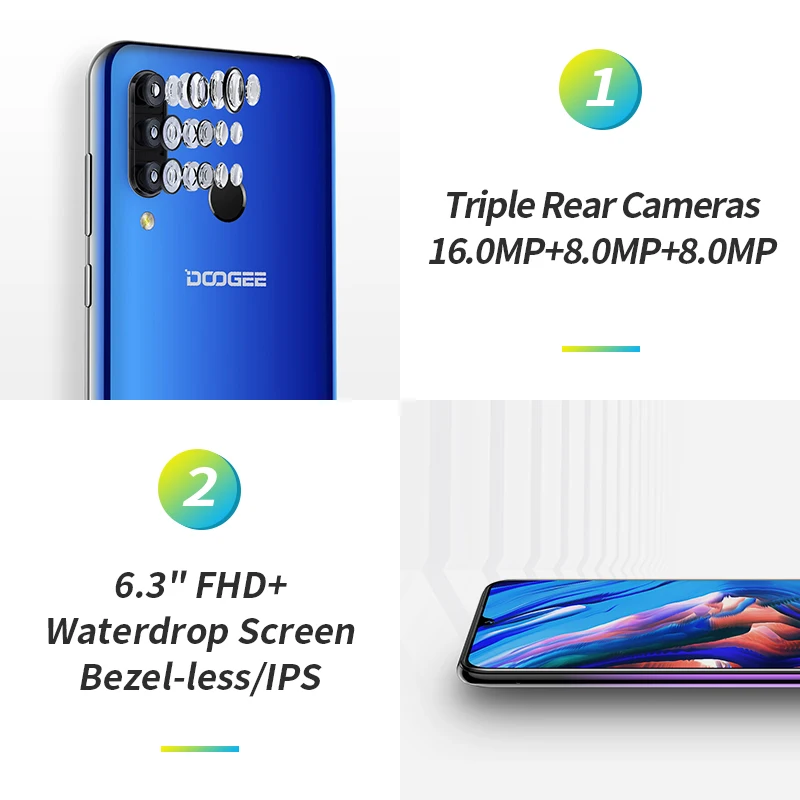 DOOGEE N20 мобильный телефон отпечаток пальца 6 3 дюймов FHD + дисплей 16 МП тройная