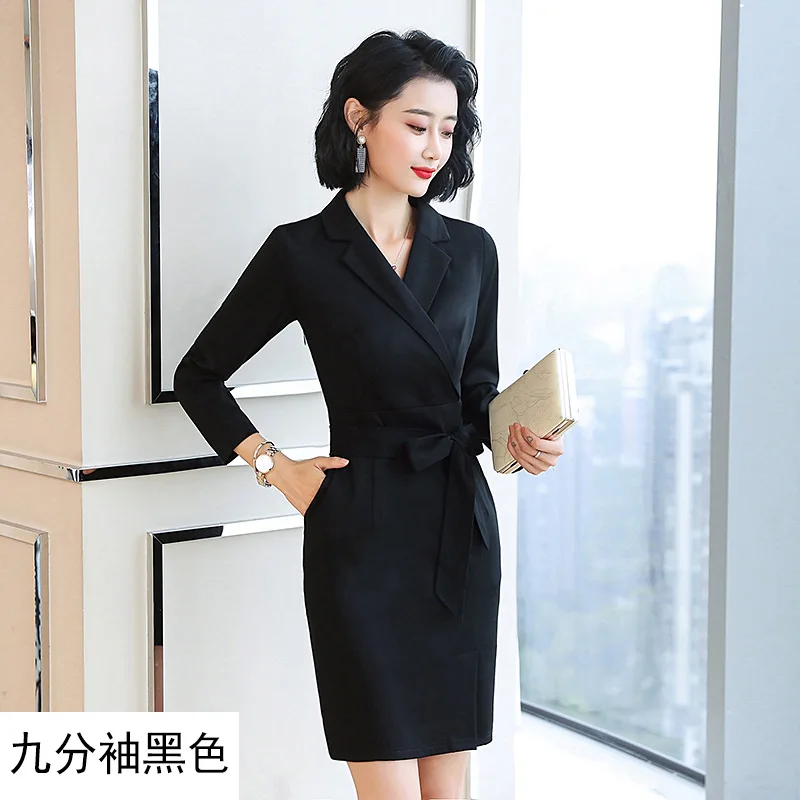 Черное женское платье с длинным рукавом Новинка весна-осень 2021 профессиональное