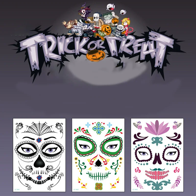 3 шт./упак. водостойкая наклейка для макияжа лица специальная татуировка Череп
