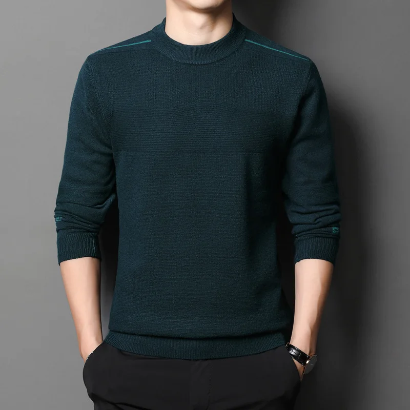 

Мужской трикотажный свитер Auntumn, облегающий пуловер с длинными рукавами, удобный, Деловой, Повседневный, круглый воротник, однотонный трико...