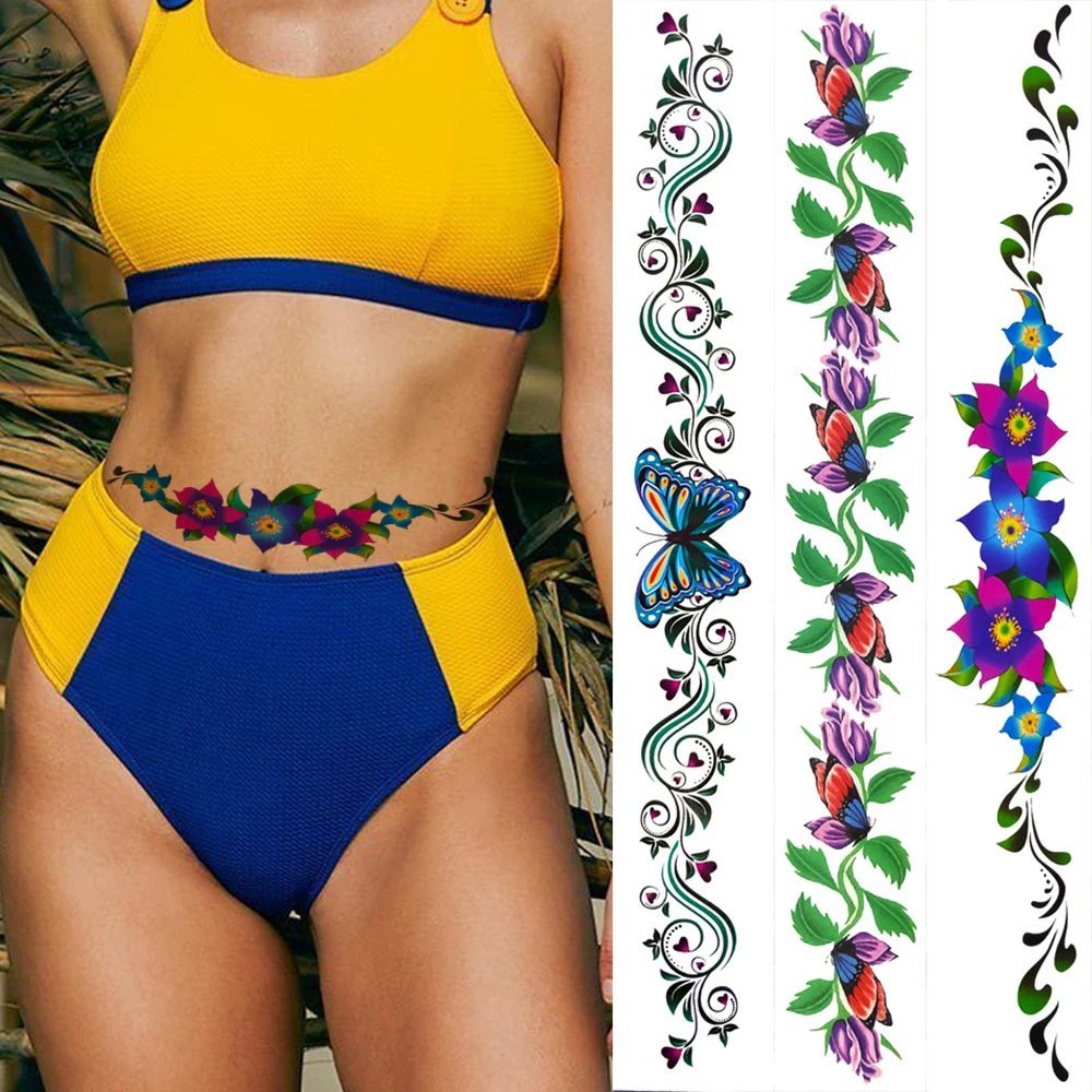 Временные татуировки для женщин и взрослых с цветочным рисунком длинные Размеры