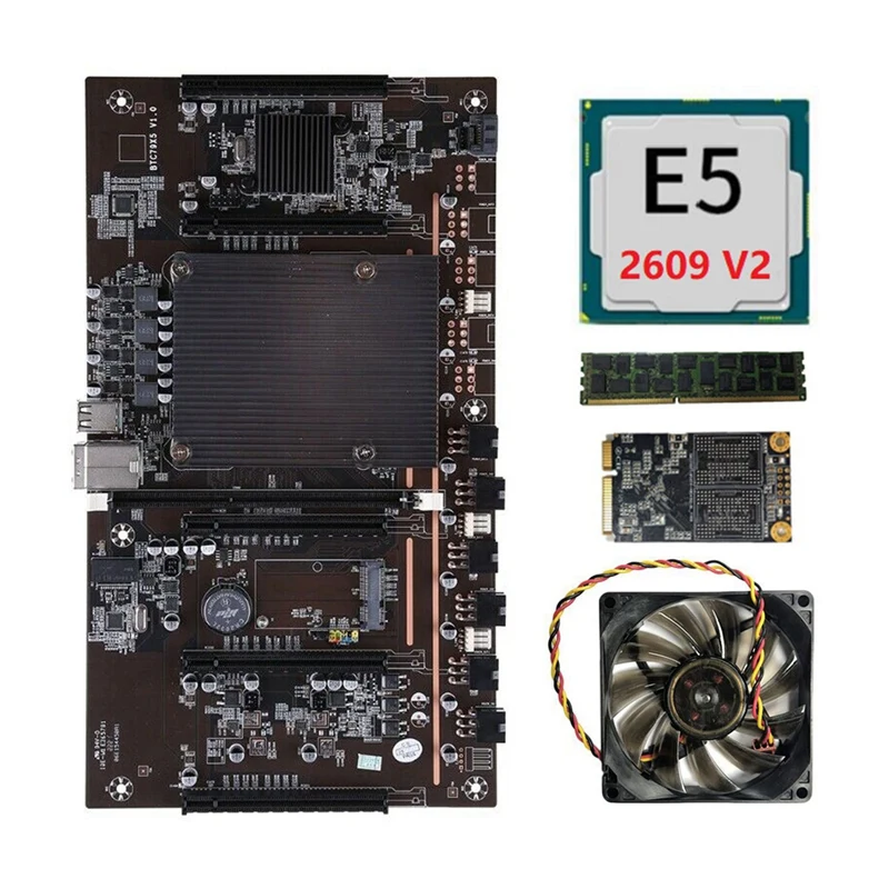 X79 H61 BTC Mining Motherboard 5X PCI-E Support 3060 3070 3080 GPU with E5 2609 V2 CPU RECC 4GB DDR3 Memory 120G SSD+Fan | Компьютеры и