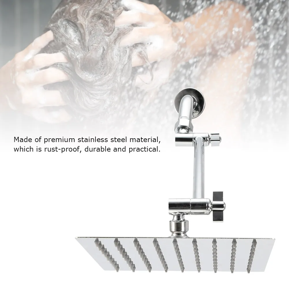 

Hotel Spa 8-inch Stainless Steel Square Rainfall Shower Head with 11" Extension Arm