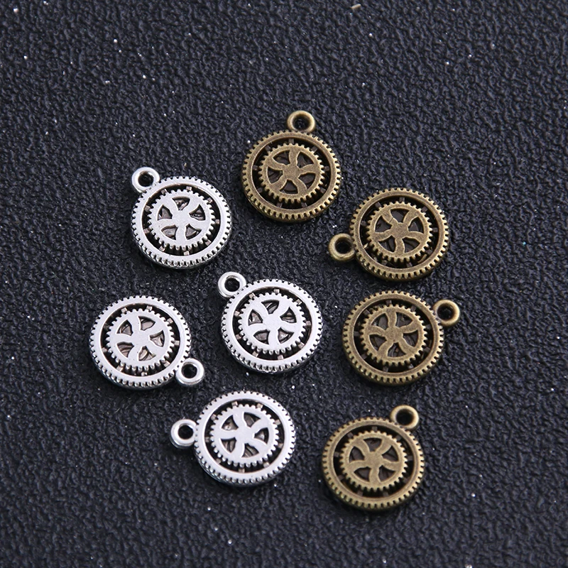 

14pcs 12*15mm Two Color Metal Zinc Alloy Round Punk Gear Charms Fit Jewelry Pendant Charms Makings
