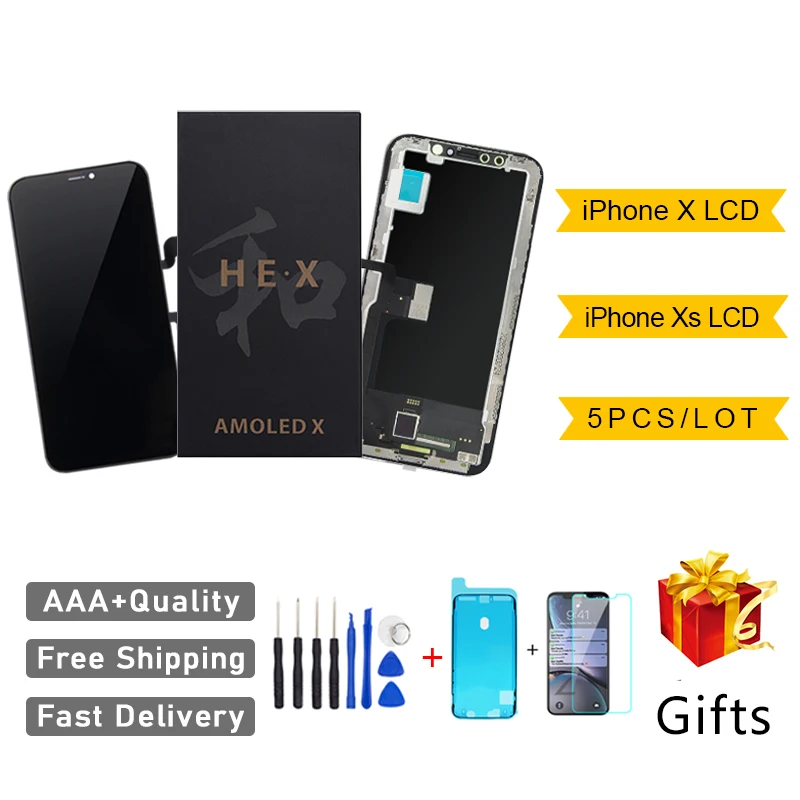 

5Pcs/lot Perfect AAA AMOLED LCD Screen For iPhone XS X LCD Display 3D Touch Screen Replacement Digitizer Assembly Free Shipping