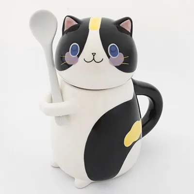 4 Творческий Кот из мультфильма Kawaii разрисованная вручную керамика кружки 3D чашка для кофе с молоком забавные кружки с крышкой Ложка Рождественский подарок украшение стола - Цвет: 4
