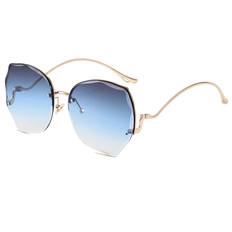

96006 Cut edge rimless Sunglasses round face thin polygon Sunglasses