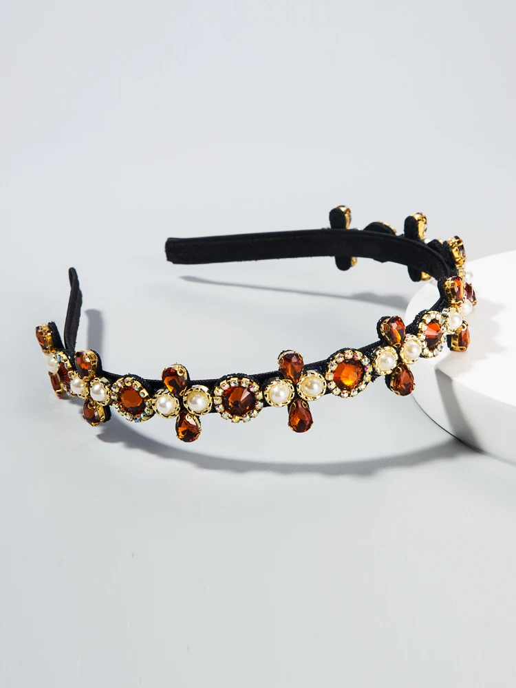 

Baroque Luxury Shiny Hair Band For Bride Wedding Stone Rhinestone Hair Band Women's Bohemian Party girl Pearl Hair Accessories