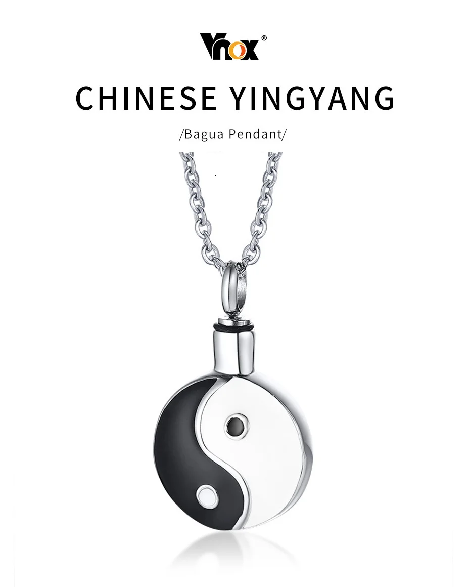 Vnox, можно открыть, полые подвески для женщин и мужчин, Yingyang Bagua, благословение, ожерелье из нержавеющей стали, пепел, кремационная урна, повседневные украшения
