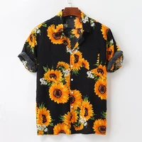 men sunflower print shirts colorful summer short sleeve loose button shirts casual slim fit hawaiian shirt blouse camisas