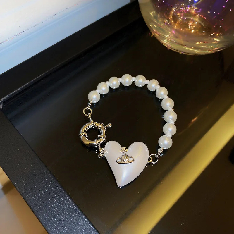 

South Korean personality pearl love necklace bracelet fashion collarbone chain choker chain web celebrity light luxury temperame