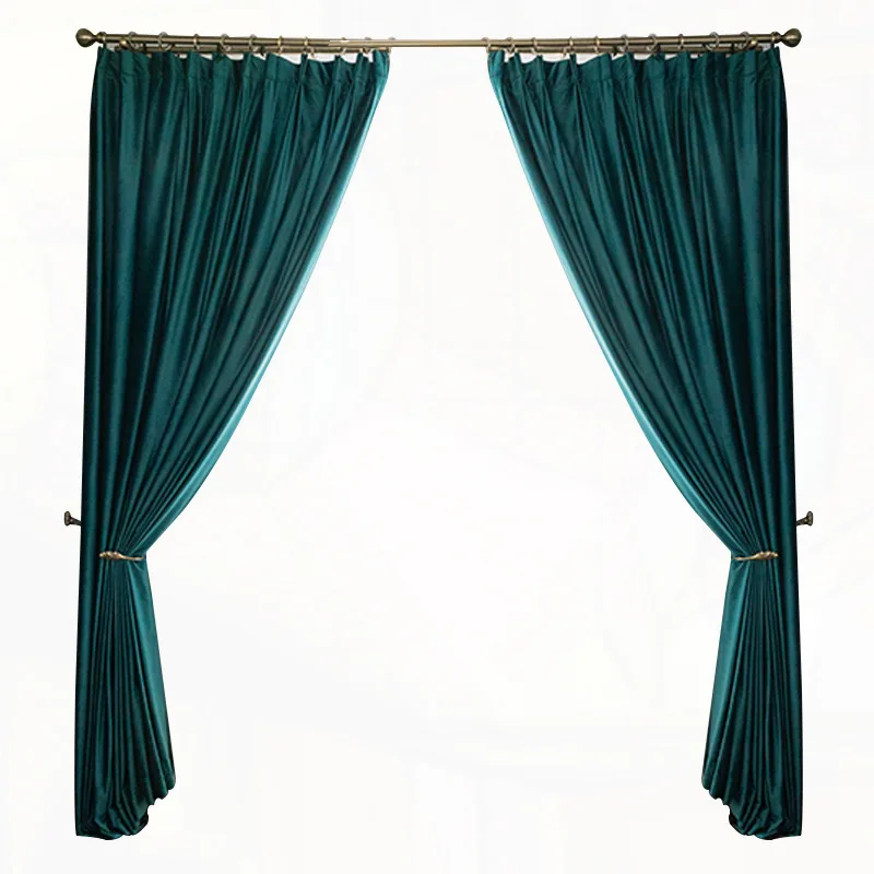 

Blackout Curtains for Living Room Design Dark Green Glossy Italian Curtain Flannelette Stage Bed Apartment Sofa Flannel Curtain