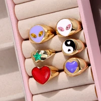 just feel romantic love heart rings punk yin yang alien face crystal rings for women golden geometric rings 2021 trendy jewelry