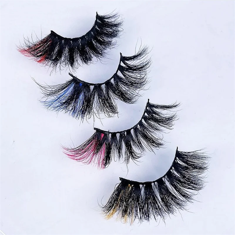 

20MM/25MM Colorful Eyelash Natural Fluffy Coloured Eyelashes With Color Streaks For Makeup Party Colored Mink Fake Lashes Bulk