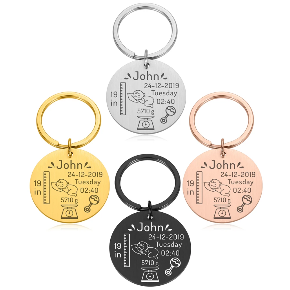 

Custom Baby Birth State Keychain Gift for First Fathers Day New Mommy Gift Newborn Baby Key Pendant Women Men Jewerly Keyring